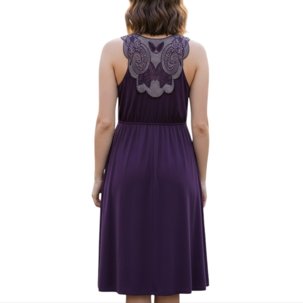 Vintage Babydoll Mini Dress Dark Purple Flowy Feminine Women Medium